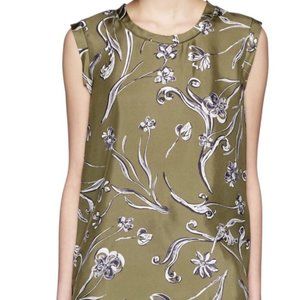 3.1 Phillip Lim Olive Green Floral Silk Blouse